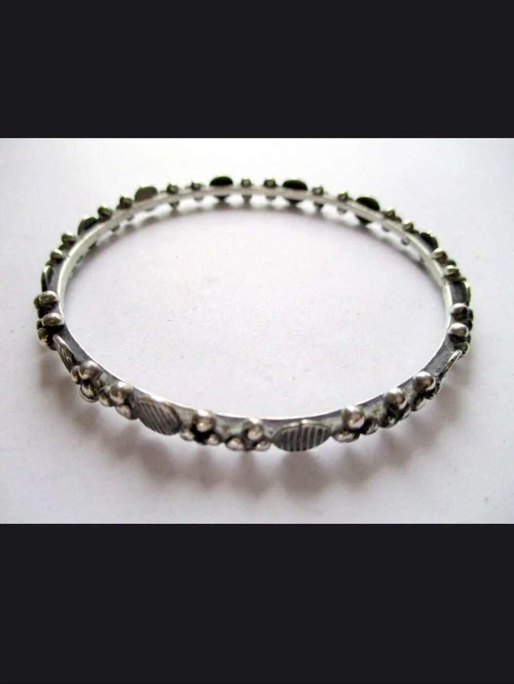 Tribal Silver Textured Beaded Bangle - Silver